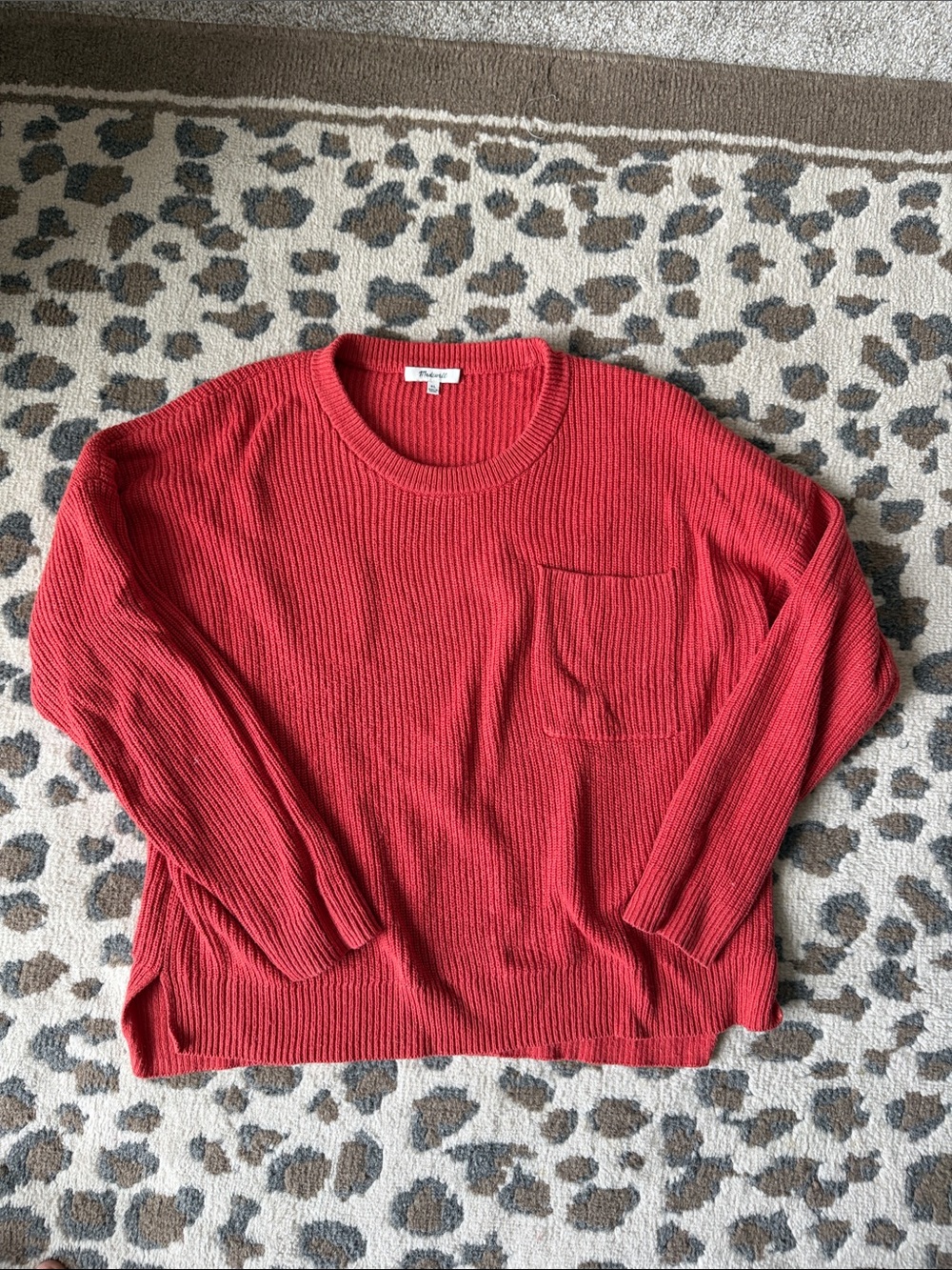 Madewell Ribbed Crewneck Sweater with Pocket - Rust